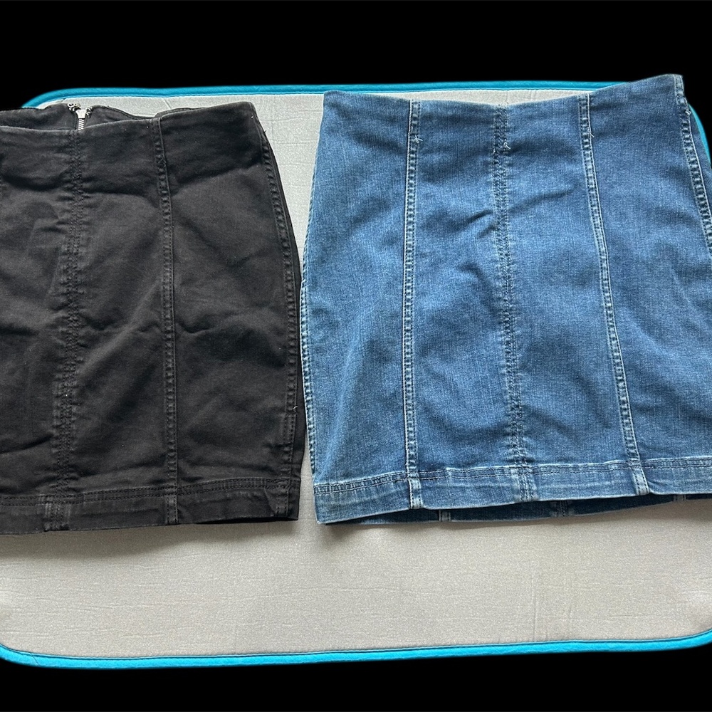 Free people mini skirt lot of 2 Blue Denim Black Denim sz6